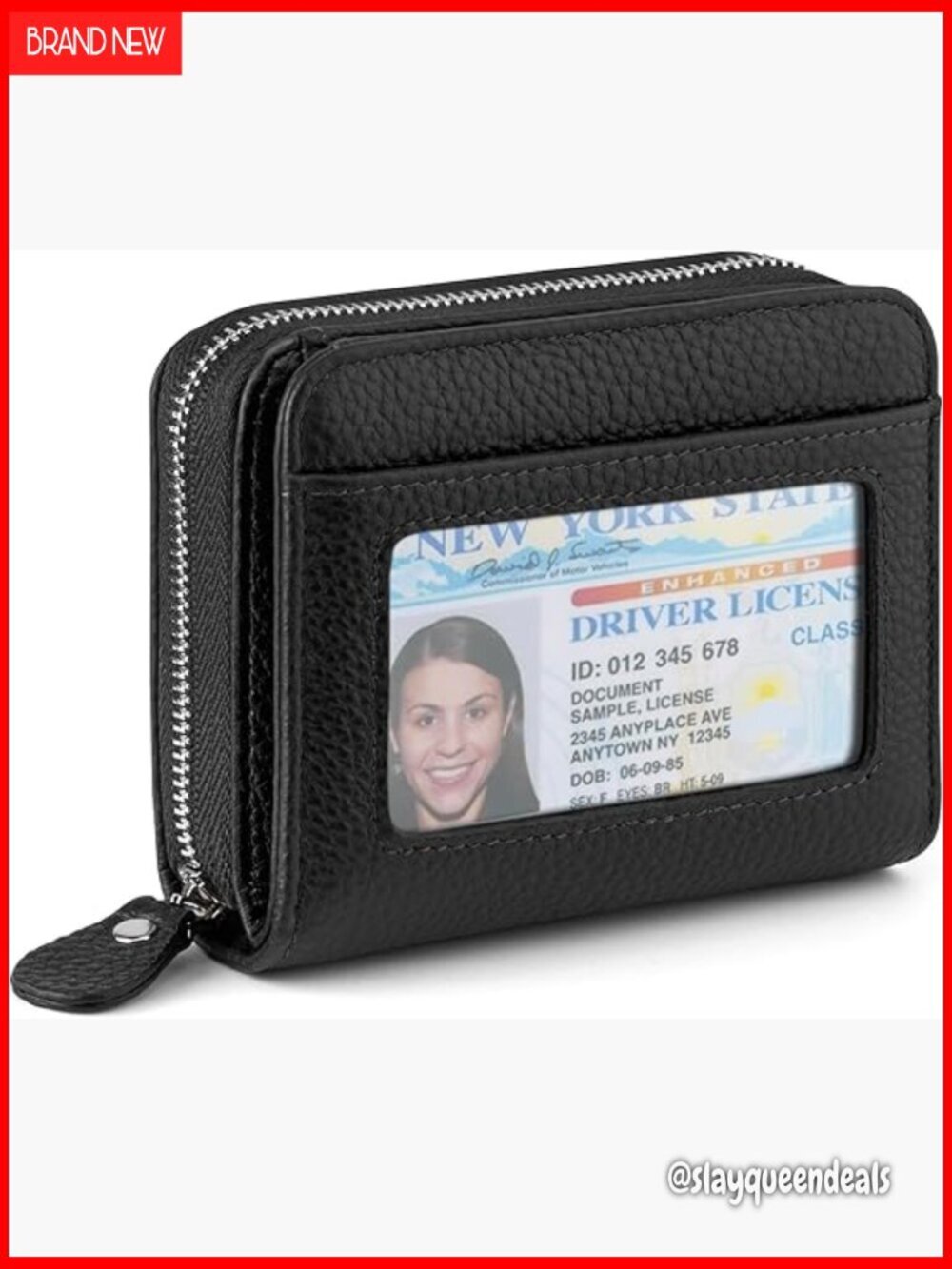 Slim RFID Blocking Leather Wallet with ID Window and 11 Card Slots